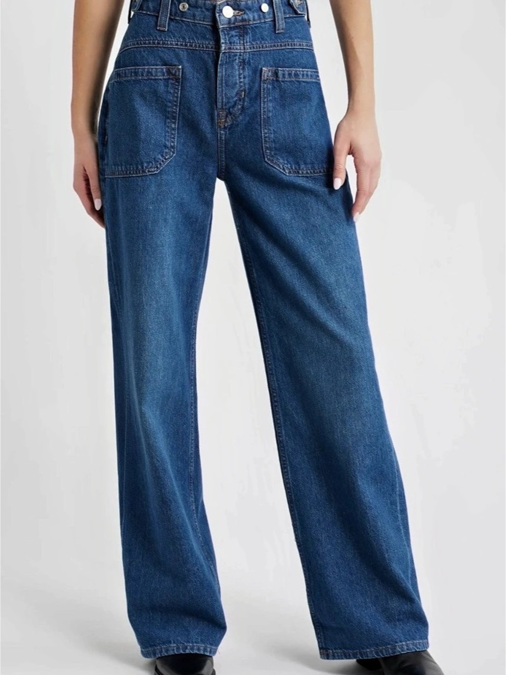 Free People Palmer Cuffed Jean Wide Leg Jeans in Blue